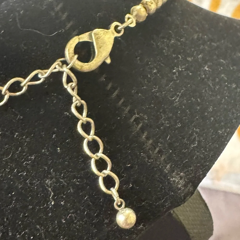 Boho Mixed Metal Statement Necklace w/ Large Textured Pendant - Picture 6 of 9